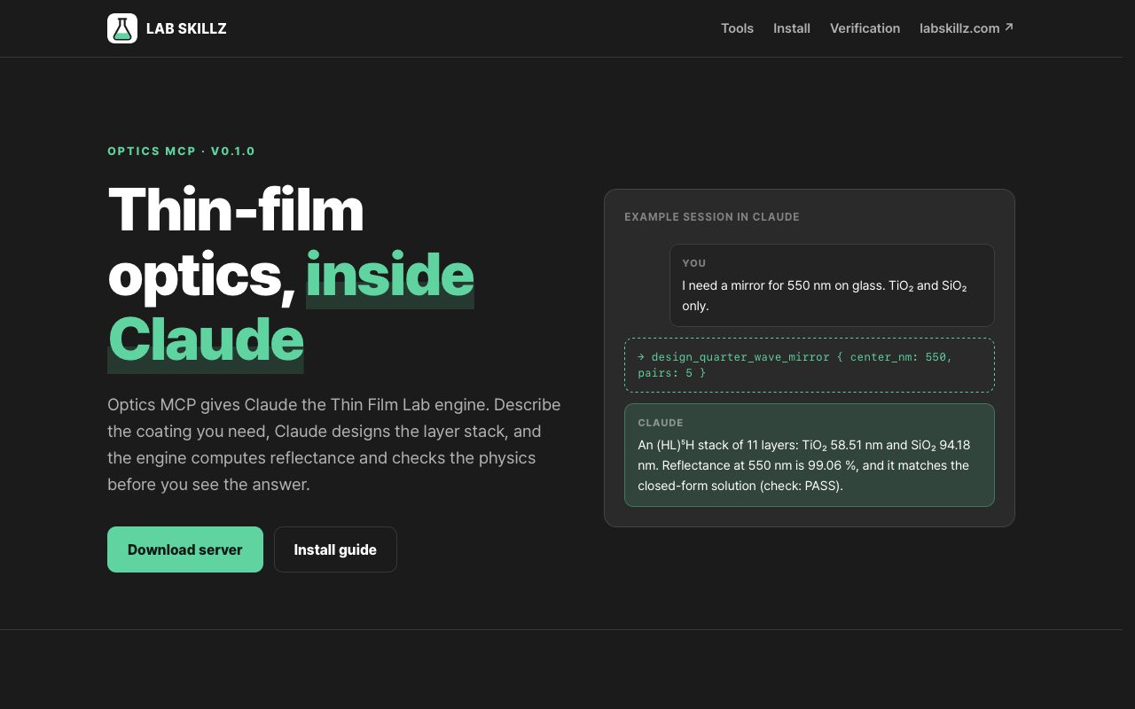 Optics MCP website